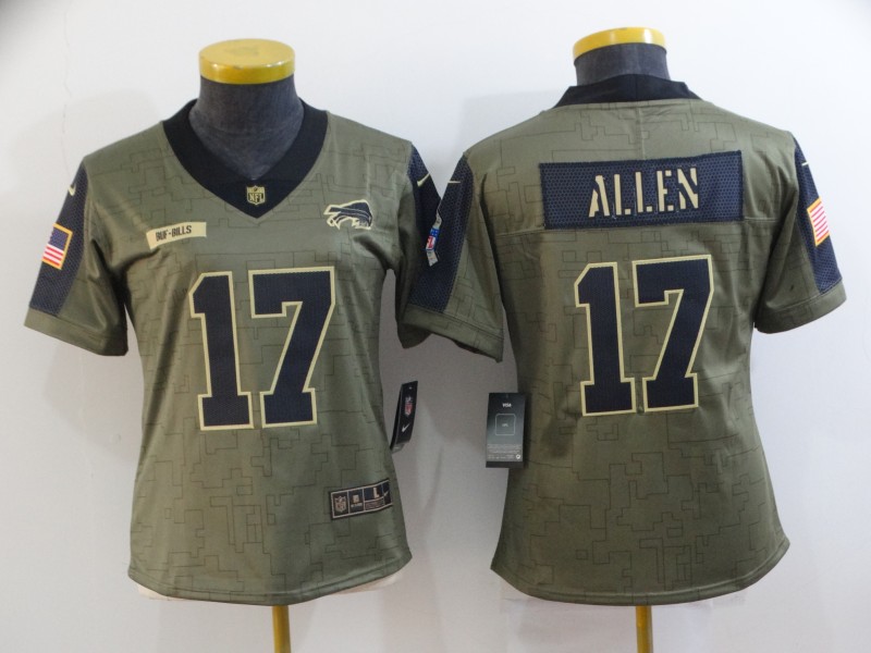 Cheap 2021 Women Buffalo Bills 17 Allen Nike Olive Salute To Service Limited NFL jersey